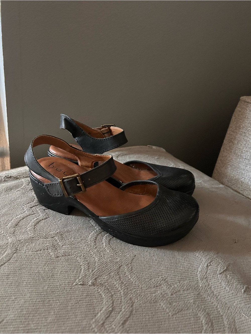 boc Black Ankle-Strap Low Block Heels